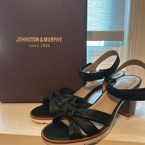Johnson & Murphy: Kaci Ankle Strap Black Glove Leather Sandals Size 8